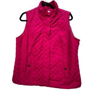 Christopher & Banks Womens Quilted Vest Large Pink Snap Pockets